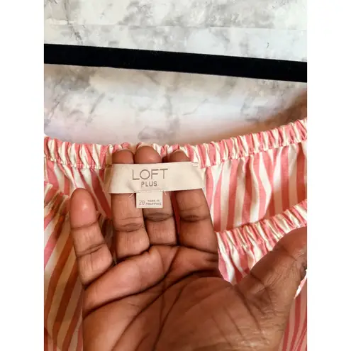 LOFT Plus Off Shoulder Pink White Striped Peasant Top Puff Sleeve Blouse 20 Size undefined