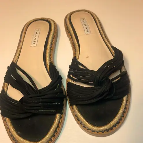 Tahari - espadrilles sandal black fabric straps size 6