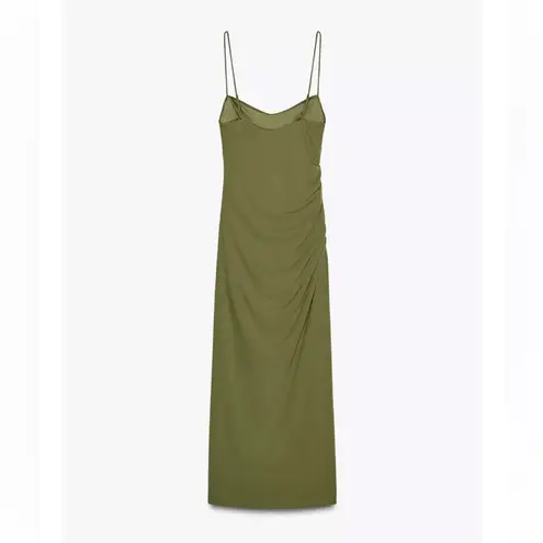 ZARA NWT green draped spaghetti strap midi stretchy dress