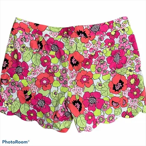 Cappagallo Floral Scalloped Hem Shorts 8 Pink Green Yellow