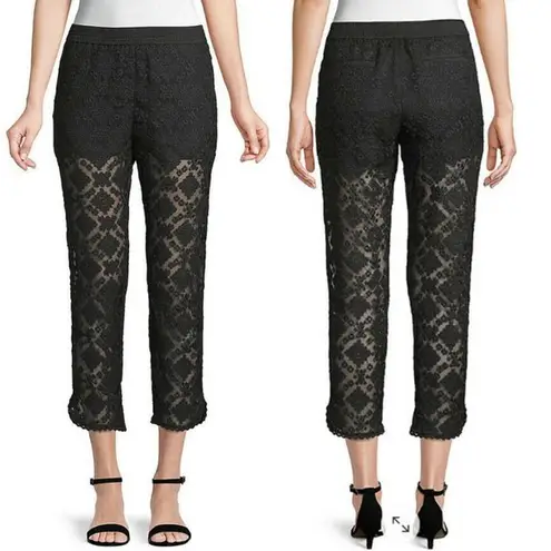 Club Monaco Sheer Lace Terry Embroidered Pants Black Silk Sexy Cute Boho