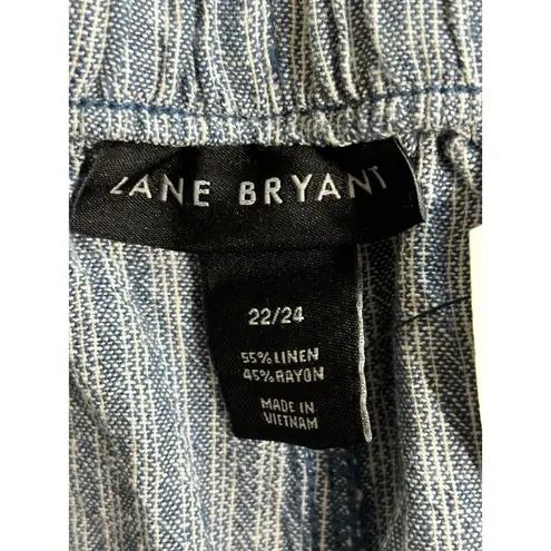 Lane Bryant  Pants Womens 22/24 Linen Blend Wide Leg Mid-Rise Stripe Pull On NEW!