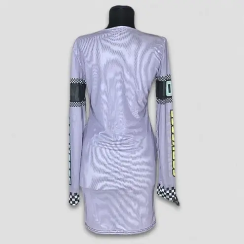 General Motors Bodycon Mini Dress Corvette Graphic Long Sleeves Mesh Purple sz M