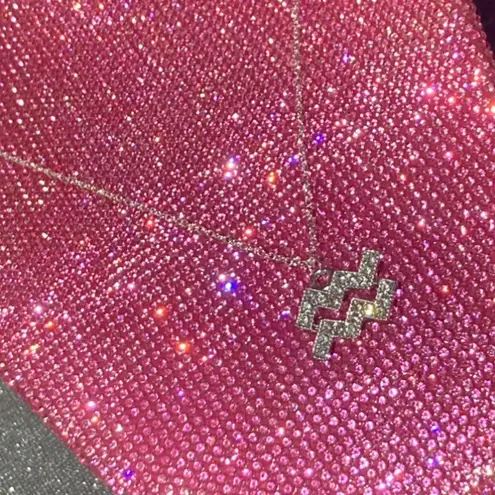 Boutique Sterling Silver 925 Aquarius Zodiac Sign Necklace January February Bling Bedazzled Shine