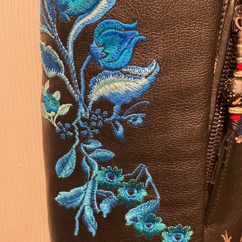 Etro Milano Tiger Print Embroidered Black Leather Motorcycle Jacket size 40