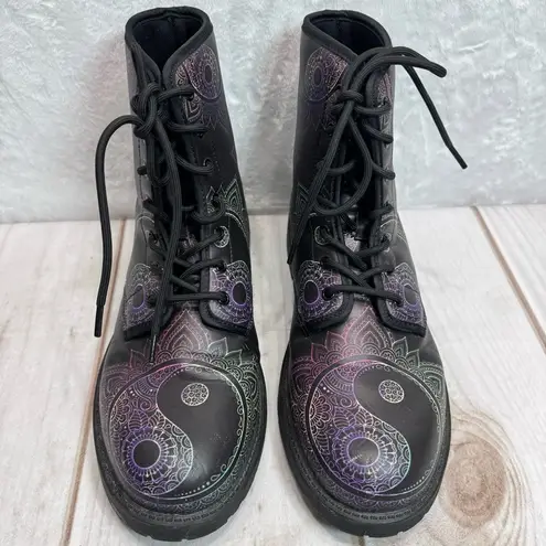 Yin Yang Mandala Chakra Combat Boots Lace Up Vegan Dream Catcher Boho Whimsigoth Size 11