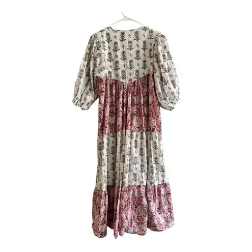 Growkrati block print Indian cotton dress XS White