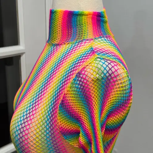 Leg Avenue Rainbow Fishnet Long Sleeve Crop