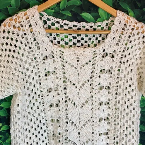 Crotchet style short sleeve white trendy see through top White Size undefined
