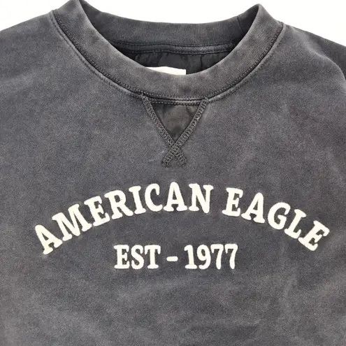 American Eagle Funday Gray/Grey Distressed Crewneck Graphic Sweatshirt
