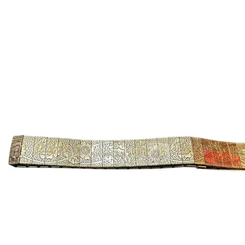 Vintage Silver Tone Floral Etched Adjustable Slider Belt Womens Fashion 70s 80s