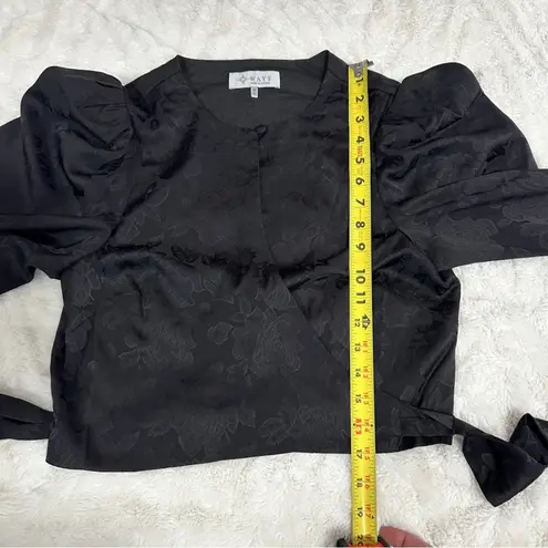 WAYF Size M Black Floral Jacquard Elegant Silky Cropped Classic Wrap Top Date