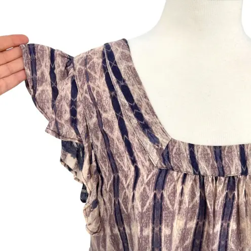 Braeve Boho Style Rayon Top Ruffle Sleeves Square Neck Purple Beige Size Medium