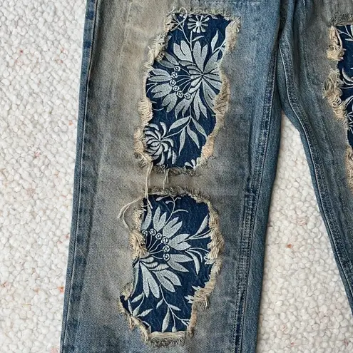 Free People  Desert Rose Jeans High Rise Straight Leg Embroidered Floral Patch 26