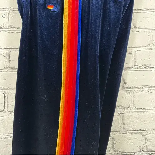 Aviator Nation Classic Velvet Sweatpants Side Rainbow Stripes Drawstring Navy S