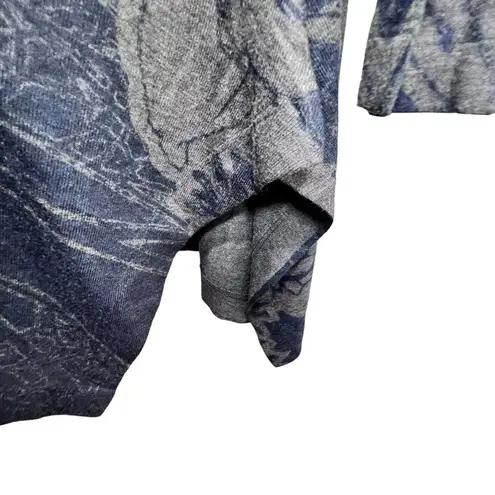 Soft Surroundings Floral Tunic Sweater Top Blue Gray Size M Long Sleeve Pullover