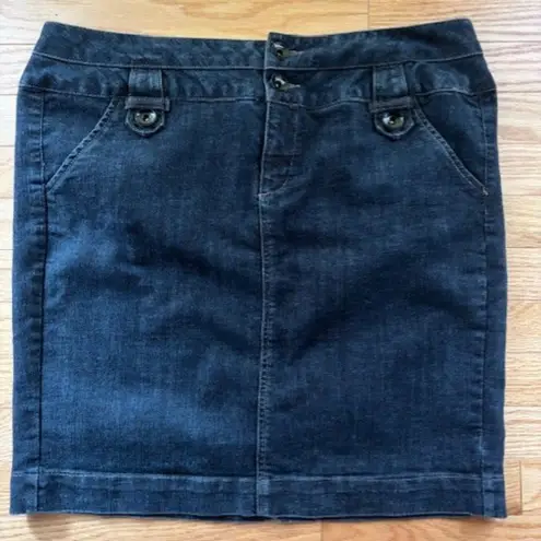 One Song Authentic Denim Skirt Women XL Dark Wash A Line Stretch Paisley Button Blue