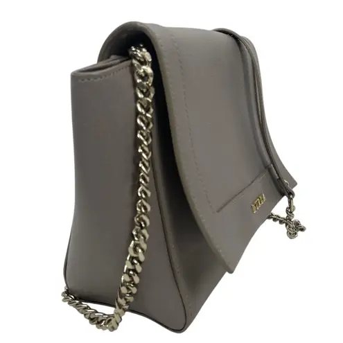 Furla Ginevra Leather Mini Crossbody Bag Sabbia Beige Gray Gold Chain