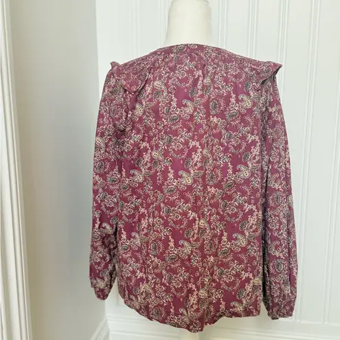 AVARA Boho Paisley Ruffle Blouse – Size Large Red