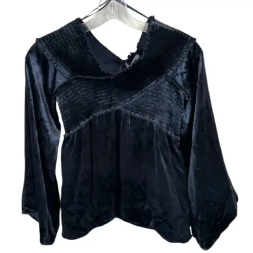 Ramy Brook NWT Liza One-Shoulder Velvet Smocked Top Sz XS Navy