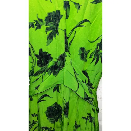 Something Navy Green Black Floral Long Sleeve Midi Dress Tie Waist Pockets S
