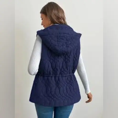 Poetry Navy Blue Hooded Quilted Belted Longline Puffer Vest Size 14