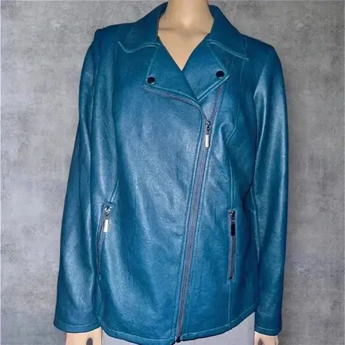 Alfani NWOT Women's Asymmetrical Zip Teal Faux Leather Jacket size 1X