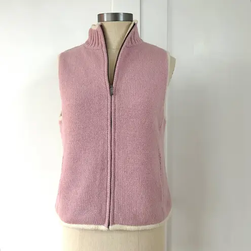 NWT Vintage LL Bean Pink Knit Sherpa Lined Zip Vest Womens XS Lambs Wool