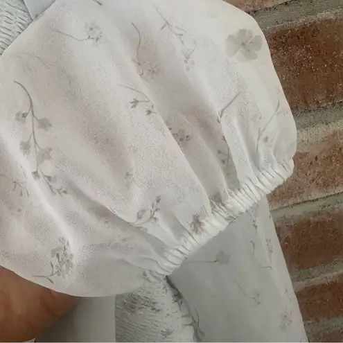 Wilfred Long Sheer Sleeves Babydoll Dress Women’s 2 White Floral Smocked Fairy