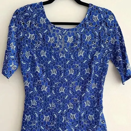 Soiéblu Royal Blue Floral Lace Romper, Formal Lace Onesie, Size Medium