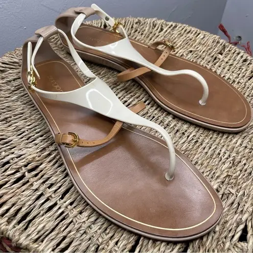 SERGIO ROSSI Thong Sandals Womens Size 40 US 10 Summer Beachy Leather Italy Luxe Tan