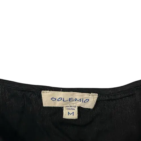 Solemio Black Tank Top Ruffle Design Cross Back Shirt Women’s Size Medium Style!