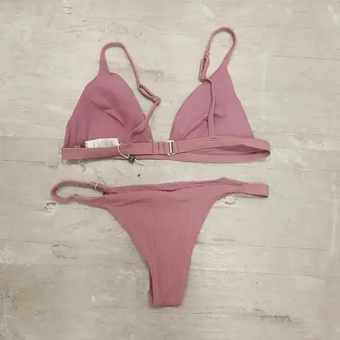 Vitamin A ππ Rose Rib Bikini Set Moss Top (12 D) + Carmen Bottom (10 Large) NWT