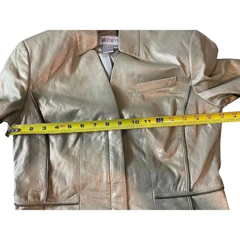 Worth Metallic Gold 100% Genuine Leather Short Full Zip Jacket Size 2