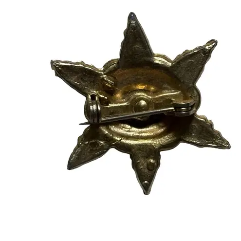 Gold Starburst Brooch with Blue and Pink Accents