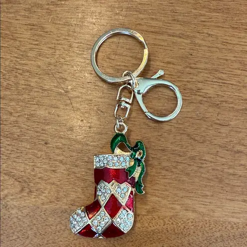 Christmas rhinestone stocking bag charm/key ring Red