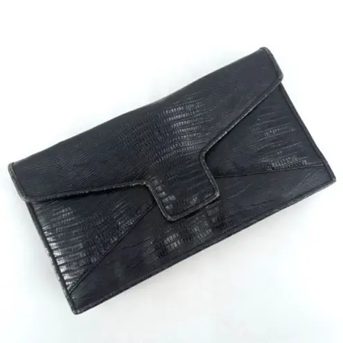 Sondra Roberts Vintage Sondra Robert’s Black Envelope Style Faux Croc Clutch crossbody Purse - Image 3