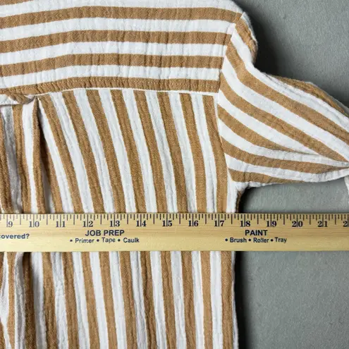 Every Striped Button Down Shirt Dress White and Orange Roll Tab Sleeve Size XS