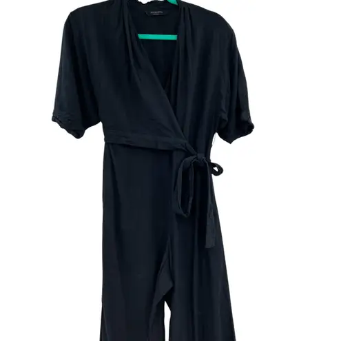 AllSaints Laurel Jumpsuit Wrap Wide Leg Cropped Black Size XS
