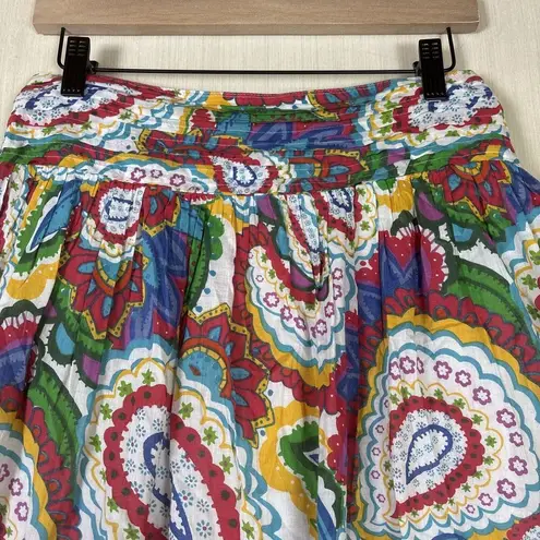 Studio West  Women's Skirt Sz M Colorful Paisley Cotton Pleated Elastic Waist