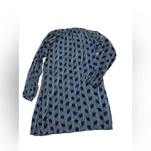 Escapada Navy Blue and White Geometric Dress with Scrunch Waist Size Large