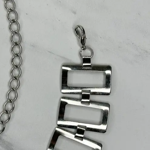 Open Back Geometric Silver Tone Metal Chain Link Belt One Size (OS)