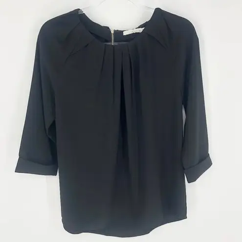 FRNCH Pleated 3/4 Sleeve Blouse Black Size M
