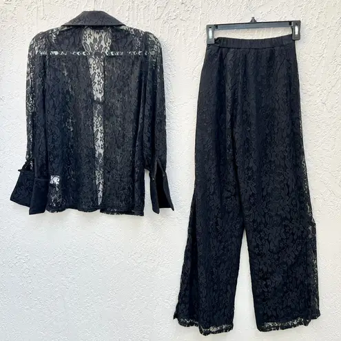 Runaway Mae Floral Lace Shirt & Wide Leg Pants Set Black Women's Size XS / US 2