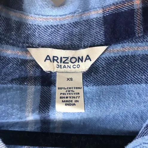 Arizona Jeans Arizona Jean Co Womens Flannel Shirt Button Down Pocket Plaid Blue XS