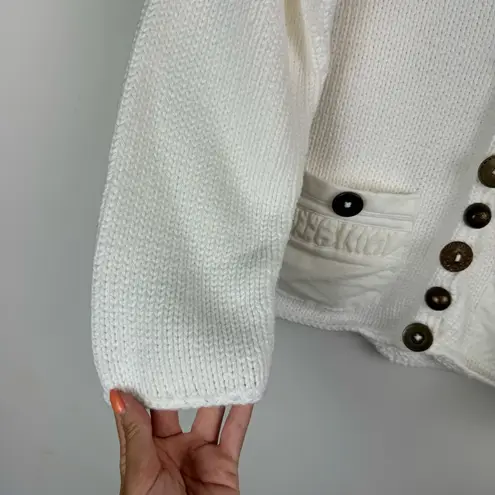 Pure Handknit Sweater Cardigan Art Deco Buttons Sz S/M White