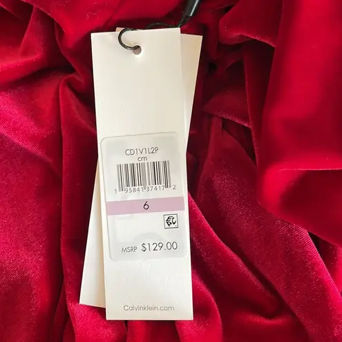 Calvin Klein COPY - NWT  Red Velvet Mock Neck Tired Dress SZ-6