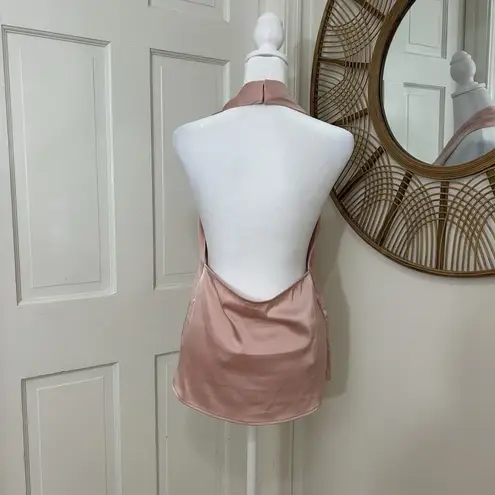 Superdown Halter V Neck Satin Top Sz XS Pink Flowy Feminine Coquette