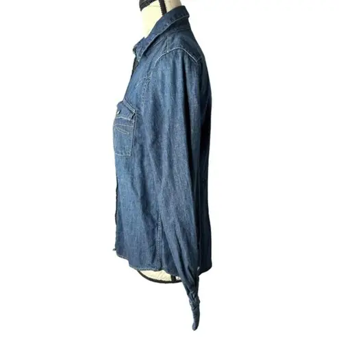 LRL‎ Ralph Lauren Jeans Co. Vintage Diamond Pearl Snap striped western shirt S Blue