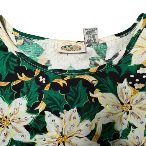 Collections Etc Christmas Holiday White Poinsettia Top Womens Large Sequin Shine